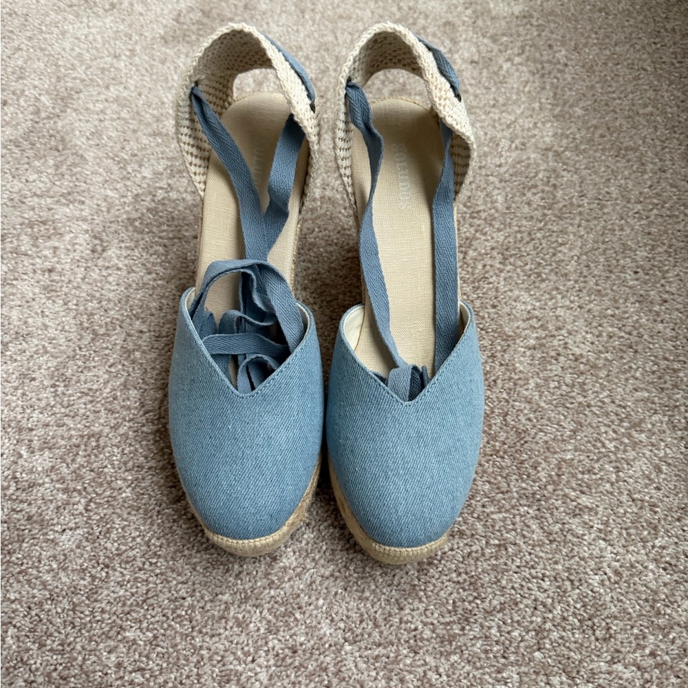 Soludos Blue and Cream Espadrille Sandals